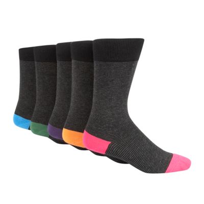 Freshen Up Your Feet Black pack of five fine stripe socks